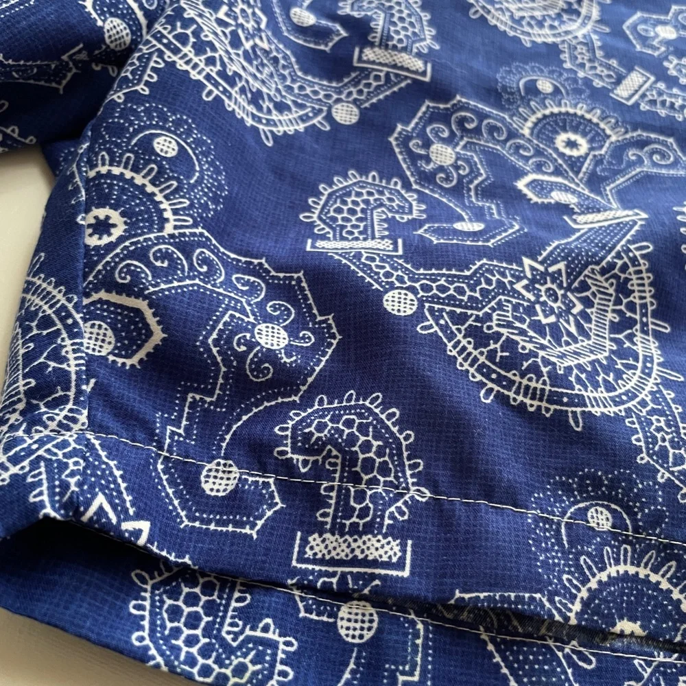 Peter Millar Mens Large Swim Trunks Blue Bandana Paisley Print Lined Board Short